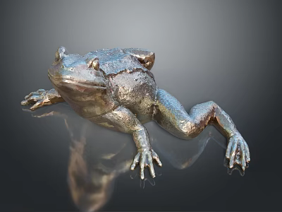 Metallic Frog Sculpture With Shiny Surface And Reflection On Dark Background 3d model
