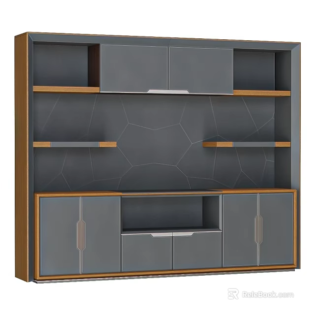 Modern Wine Cabinet Featuring Wooden Frame Gray Panels Drawers And Layered Shelves 3d model 