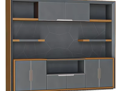 Modern Wine Cabinet Featuring Wooden Frame Gray Panels Drawers And Layered Shelves 3d model
