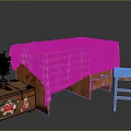 Rustic Dining Table With Checkered Tablecloth Wooden Chair Floral Chest And Small Plant