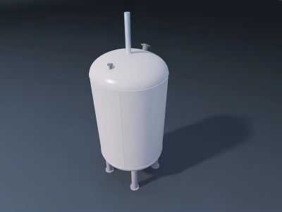 White Cylindrical Domestic Water Storage Tank With Legs And Top Pipe 3d model