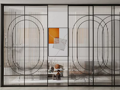Geometric Design Sliding Door With Black Frame In Modern Interior Space 3d model