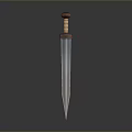 Sword With Silver Sharp Blade And Brown Handle Featuring Light Colored Stripes On Dark Background 3d model