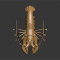 Golden Metallic Lobster Sculpture With Shiny Claws And Antennae On Dark Background