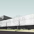 Modern Urban Building Exterior With Glass Curtain Wall Trees And Sidewalk