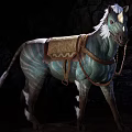 Green Zebra Striped Mythical Horse With Golden Saddle And White Feather Decorations