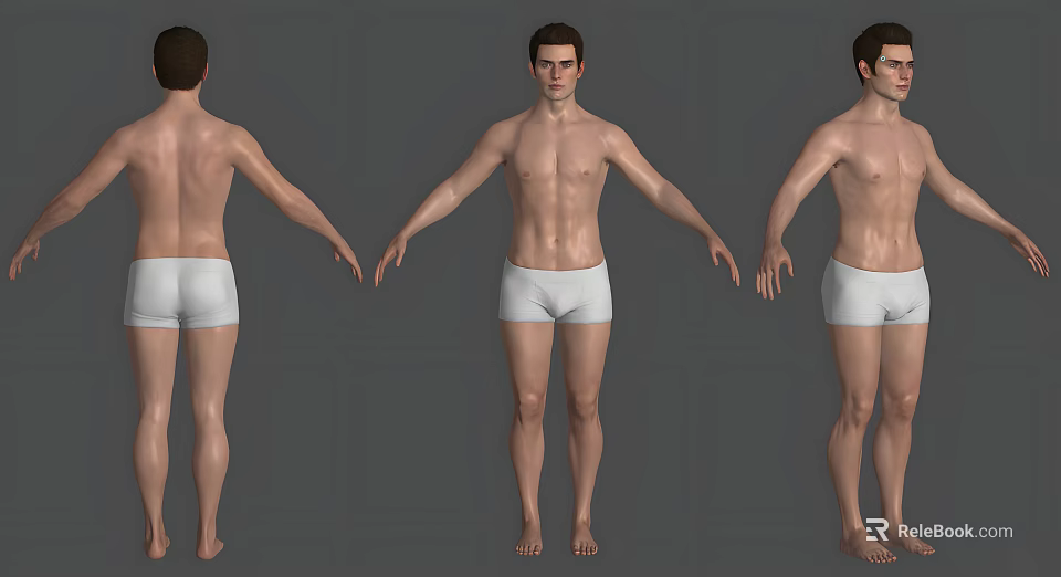 Shirtless Man in White Shorts Showing Full Body Front Back and Side Poses 3d model 
