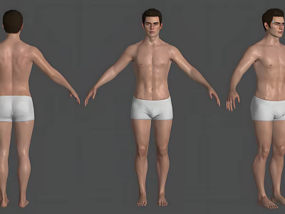 Shirtless Man in White Shorts Showing Full Body Front Back and Side Poses 3d model