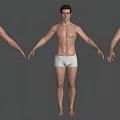 Shirtless Man in White Shorts Showing Full Body Front Back and Side Poses