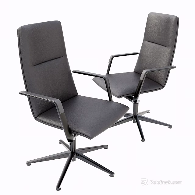 Black Modern Leather Office Chair With Armrests And Five Pointed Metal Base 3d model 