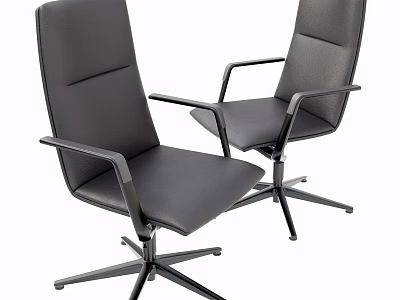 Black Modern Leather Office Chair With Armrests And Five Pointed Metal Base 3d model