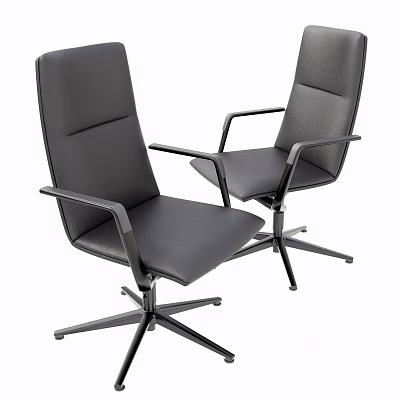 Black Modern Leather Office Chair With Armrests And Five Pointed Metal Base 3d model