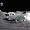 Futuristic Lunar Base Architecture On Moon Surface With Domed Habitats Greenery And Astronauts