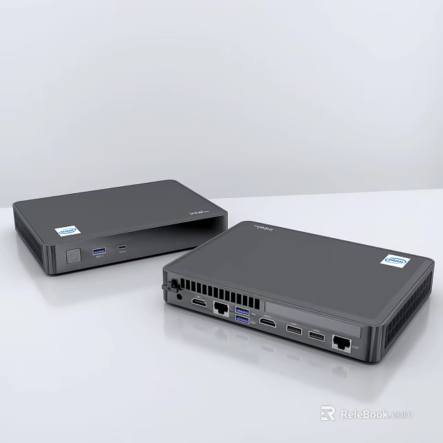 Two Black Compact Mini PC Desktop Devices With Multiple Ports And Sleek Design 3d model 