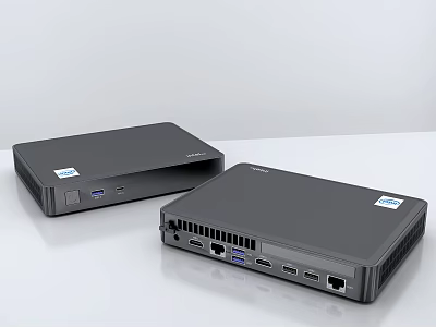 Two Black Compact Mini PC Desktop Devices With Multiple Ports And Sleek Design 3d model