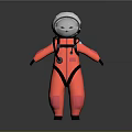 Cartoon Astronaut Figure In Red Spacesuit With White Helmet And Gray Background