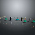 Modern Four Piece Lighting Fixture Combination With Golden Brackets And Green Conical Shades