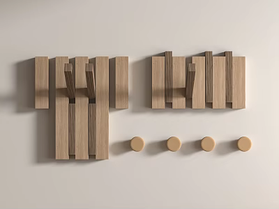 Modern Wooden Wall Hooks With Slatted Panels And Round Decorative Knobs 3d model