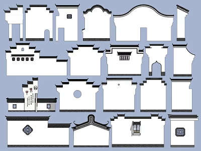 Traditional Chinese Architectural Facade Design With Various Eave And Carved Window Elements 3d model