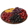 Colorful Assorted Fresh Fruits Platter with Orange Slices Grapes Strawberries Raspberries and Blackberries