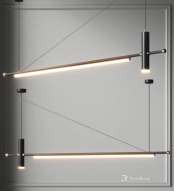 Modern Linear Black Metal Pendant Light With LED Strip For Minimalist Interior Design 3d model 