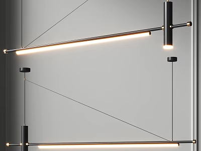 Modern Linear Black Metal Pendant Light With LED Strip For Minimalist Interior Design 3d model