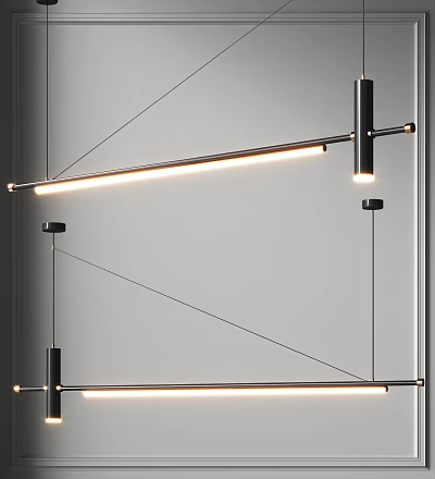 Modern Linear Black Metal Pendant Light With LED Strip For Minimalist Interior Design 3d model