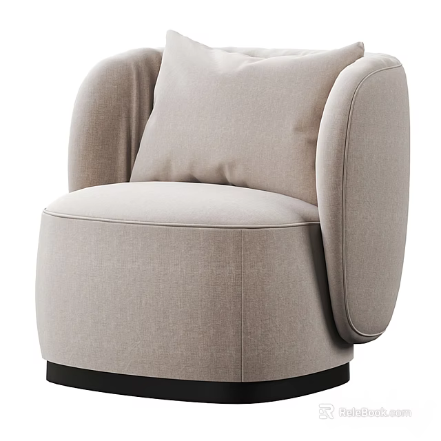 Modern Single Sofa In Light Beige With Rounded Armrests Upholstered Fabric And Black Base 3d model 