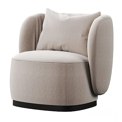 Modern Single Sofa In Light Beige With Rounded Armrests Upholstered Fabric And Black Base 3d model