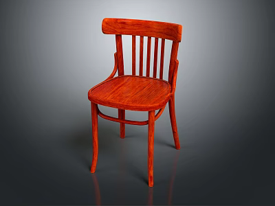 Red Wooden Leisure Chair With Vertical Slat Back Sturdy Legs And Smooth Surface 3d model