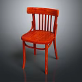 Red Wooden Leisure Chair With Vertical Slat Back Sturdy Legs And Smooth Surface
