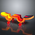 Colorful Modern Sports Equipment Skateboard With Red Wheels And Artistic Curved Design