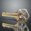 Elegant Gold Key Jewelry Piece With Geometric Cut And Shiny Reflective Surface