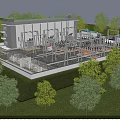 Modern Industrial Plant Structure With Green Surroundings Trees And Metal Electrical Equipment