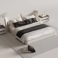 Modern Double Bed With Black White Bedding Nightstands Green Plant And Woven Rug