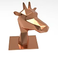 Geometric Giraffe Head Sculpture With Copper Polygonal Design And Square Base