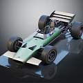 Vintage Green Single Seater Racing Car With Large Wheels And Rear Wing