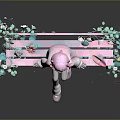 Pink Haired Character Sitting On Pink Bench With Green Vines Flowers And Butterflies