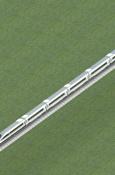 Streamlined High Speed Train Moving On Track Through Green Grassland 3d model