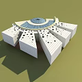 Modern Architectural Model With Circular Blue Dome And White Surrounding Blocks 3d model