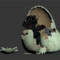 Hatching Baby Creatures Emerging From Broken Green Eggshells With Scattered Fragments