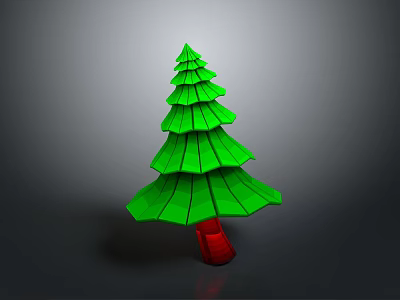 Green Layered Origami Plant With Tree Shape And Red Base Decor 3d model
