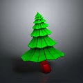Green Layered Origami Plant With Tree Shape And Red Base Decor