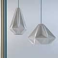 Geometric Faceted Pendant Lights With Warm Beige Glow In Modern Interior And Colorful Stripes