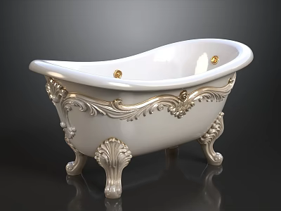 Luxury Classical White Clawfoot Bathtub With Exquisite Gilded Vintage Carvings For Upscale Elegant Bathroom Decoration 3d model
