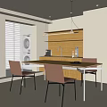 Modern Restaurant Interior With Open Layout Dining Table Chairs Pendant Lights And Wooden Elements 3d model