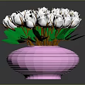Fresh White Roses Bouquet In Pink Vase With Vibrant Green Leaves