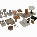 Modern Neutral Tones Decorative Ornament Set With Pink Flowers Vases And Geometric Shapes
