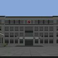 Modern Office Building With Stone Facade Large Windows Grand Entrance And Landscaped Surroundings