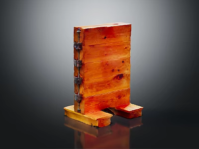 Sturdy Wooden Industrial Equipment Storage Box With Metal Hinges And Support Brackets 3d model